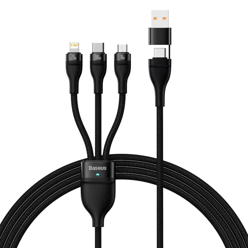 3-in-1 100W greito įkrovimo kabelis su Type-C ir Micro USB