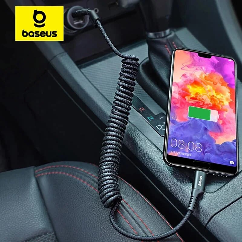 Teleskopinis spyruoklinis USB-C greito įkrovimo laidas automobiliams