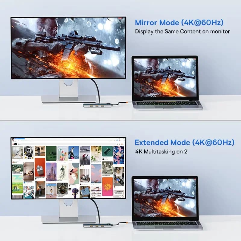 4K 60Hz USB-C hub'as su HDMI, Ethernet ir 100W PD