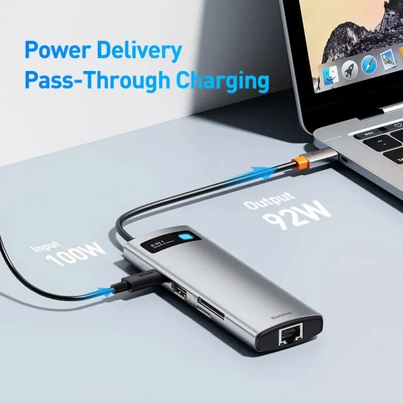 4K 60Hz USB-C hub'as su HDMI, Ethernet ir 100W PD